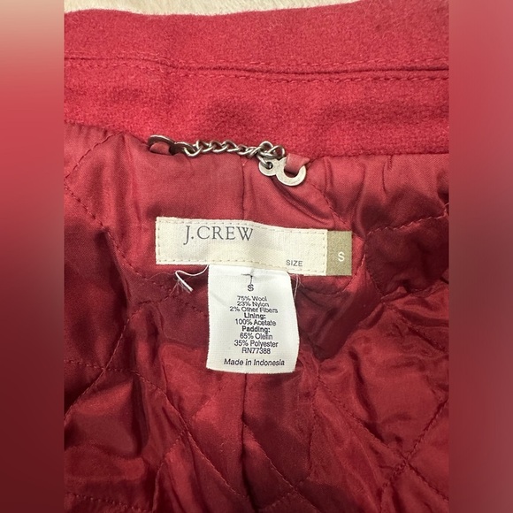 J Crew Jacket Women’s Small Maroon Wool Blend Long Pea Coat Trench Coat Zip - Picture 6 of 7